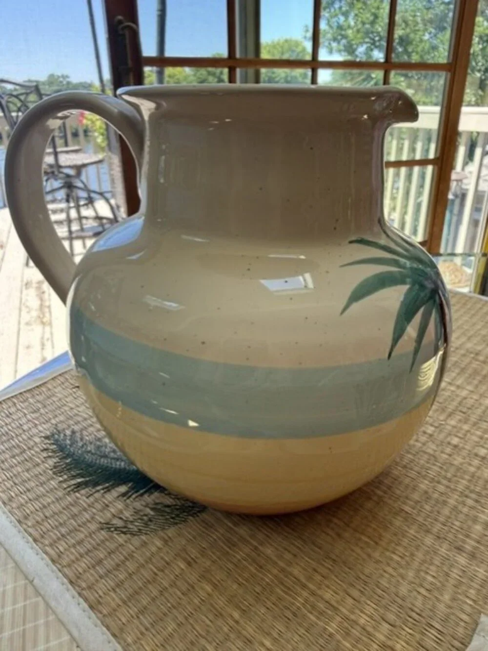 Pier 1 Imports Ceramic Colorful Pitcher Made in Italy Hand Painted Beach Scene